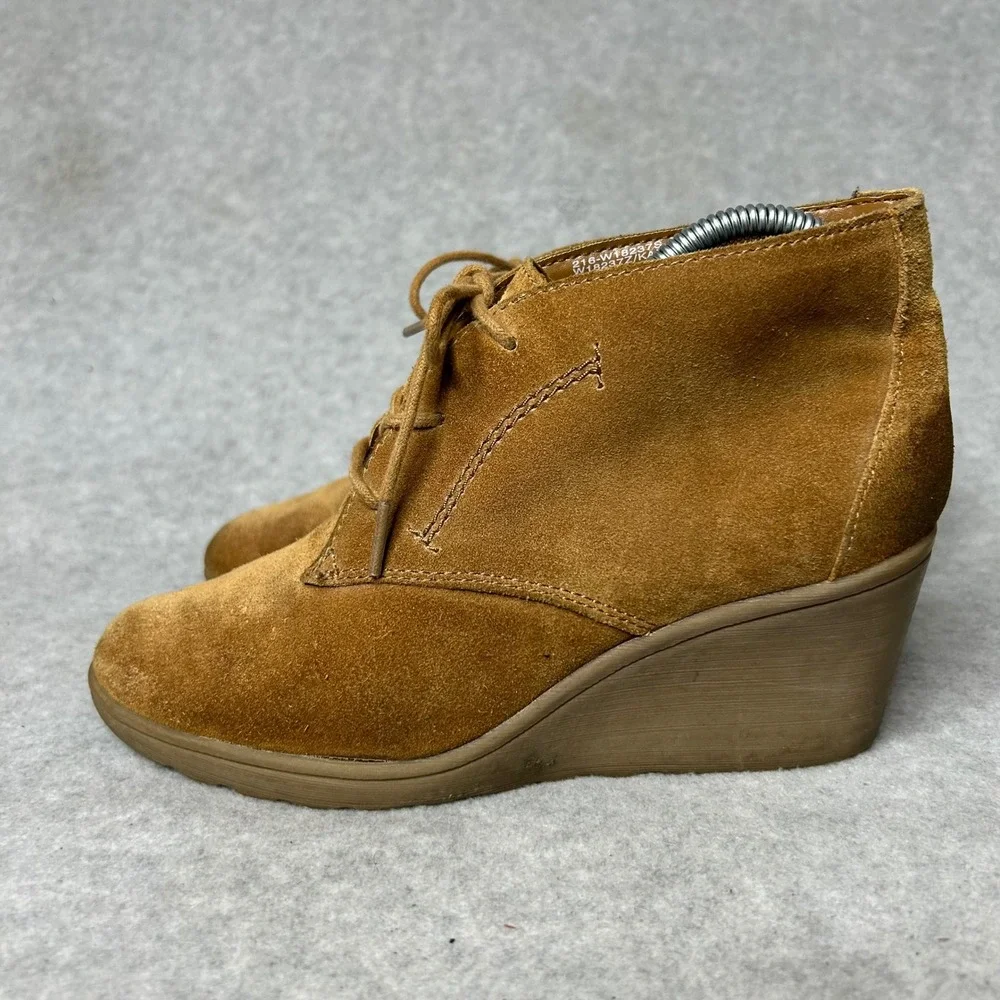 White Mountain Kahlua Suede Lace Up Wedge Booties Tan Brown Leather 7.5M Shoes‎